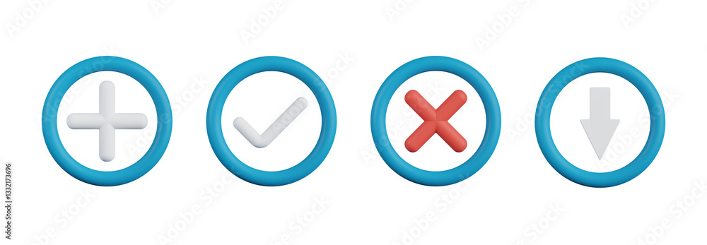 3D Icons of Plus, Check, Cross, and Down Arrow 3D Icons of Plus, Check, Cross, and Down Arrow