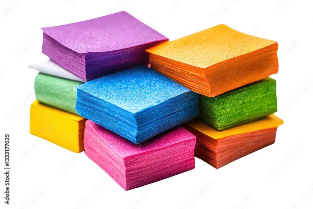 Colorful stack of sticky notes in various shades, ideal for organization and creative projects, with a white isolated background. Colorful stack of sticky notes in various shades, ideal for organization and creative projects, with a white isolated background.