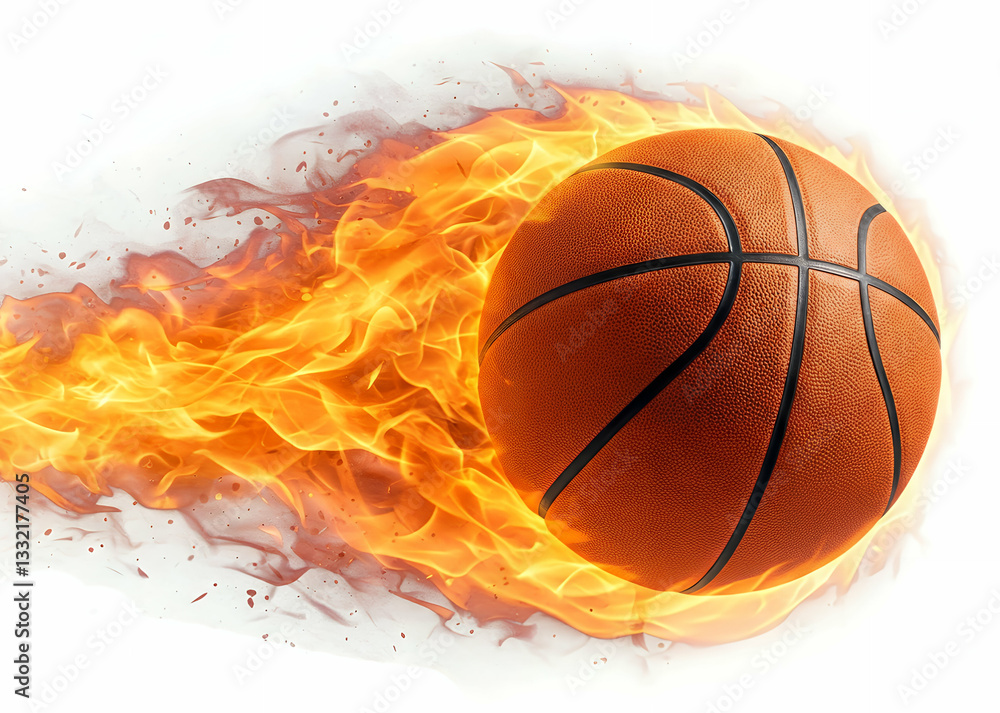 Fototapeta premium Fiery Basketball in Motion with Intense Flames and Smoke Effects