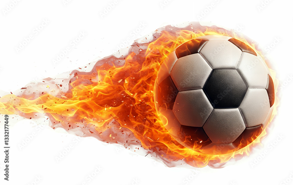 Fototapeta premium Flaming Soccer Ball in Motion with Intense Fire and Smoke Effects