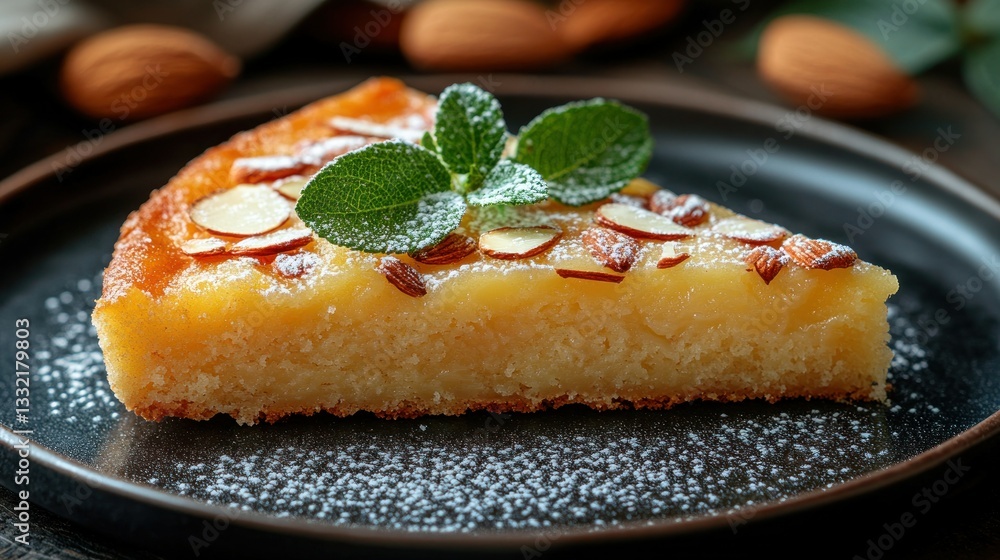 Almond slice cake on plate Almond slice cake on plate
