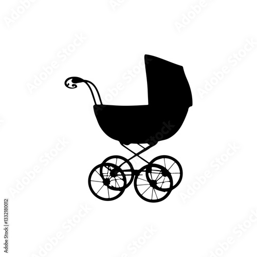 Old pram silhouette vector illustration on white background