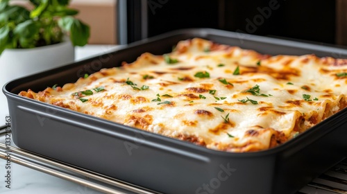 Delicious Traditional Dish of Lasagna Freshly Baked in a Rustic Pan