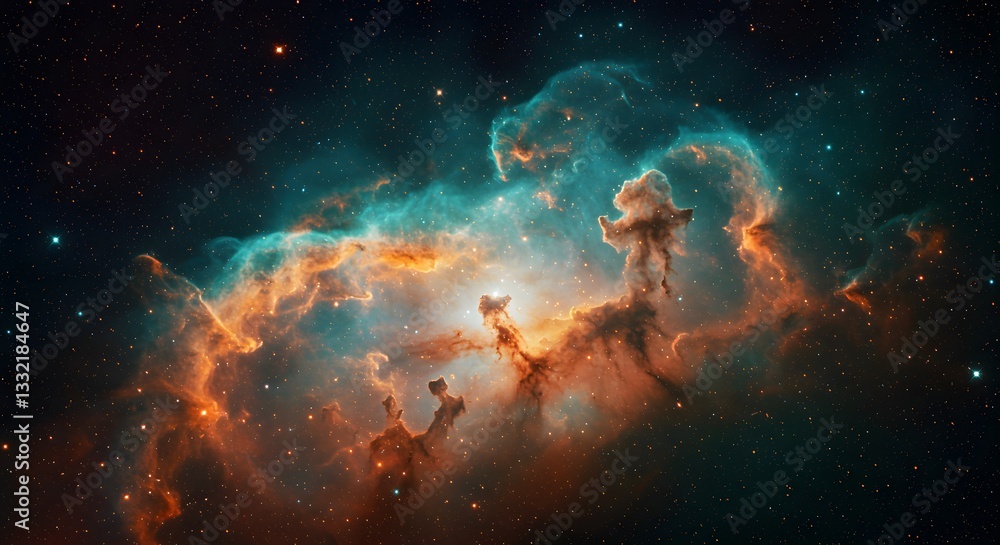 Eagle Nebula Pillars of Creation in Space, Stars and Colorful Gas Clouds Eagle Nebula Pillars of Creation in Space, Stars and Colorful Gas Clouds