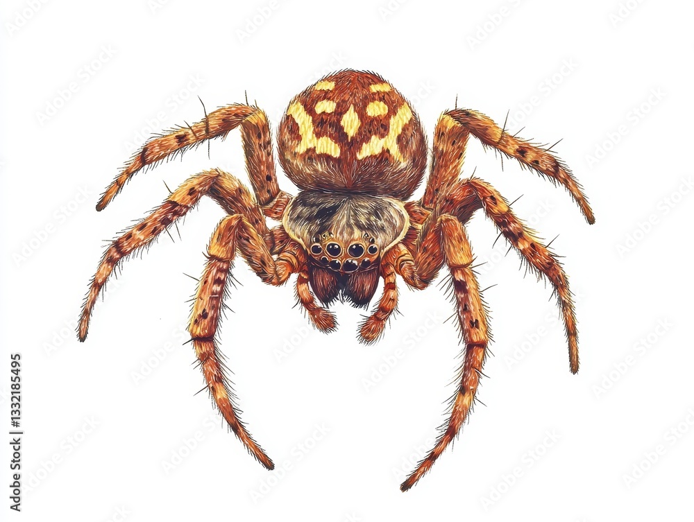 Detailed Close Up of Brown Spider on White Background Detailed Close Up of Brown Spider on White Background