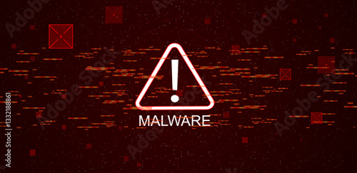 Hacking concept. Attention warning attacker alert sign malware red background. Vector illustration
