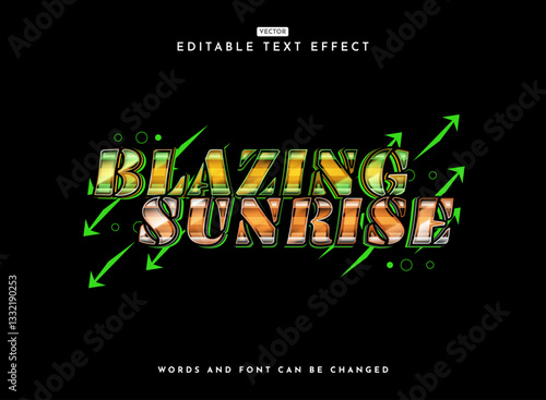 blazing sunrise colorful modern retro futuristic chrome text effect with tech panel hologram