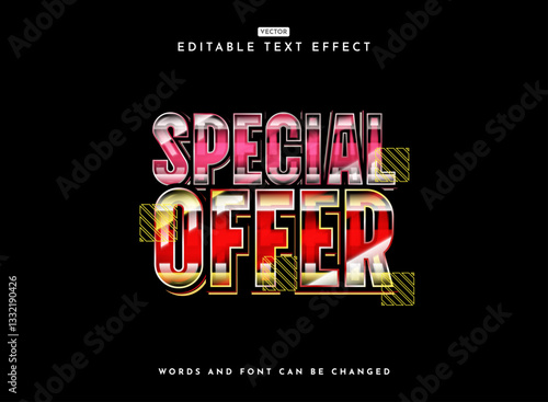 special offer colorful modern retro futuristic chrome text effect with abstract shape memphis