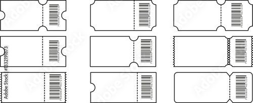Outline tickets with codes for digital identification and scanning. Suitable for issuing electronic tickets and coupons