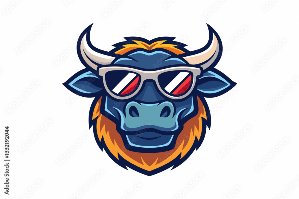 Naklejka premium funny bull head with nice sunglasses logo vector