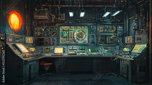 Wallpaper Mural Industrial holographic control room high-tech environment digital interface futuristic design detailed overview Torontodigital.ca