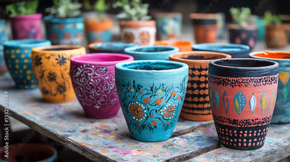 Fototapeta premium diy painted garden pots wallpaper,