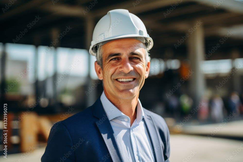 Smiling portrait of a mature Caucasian businessman on construction site Smiling portrait of a mature Caucasian businessman on construction site