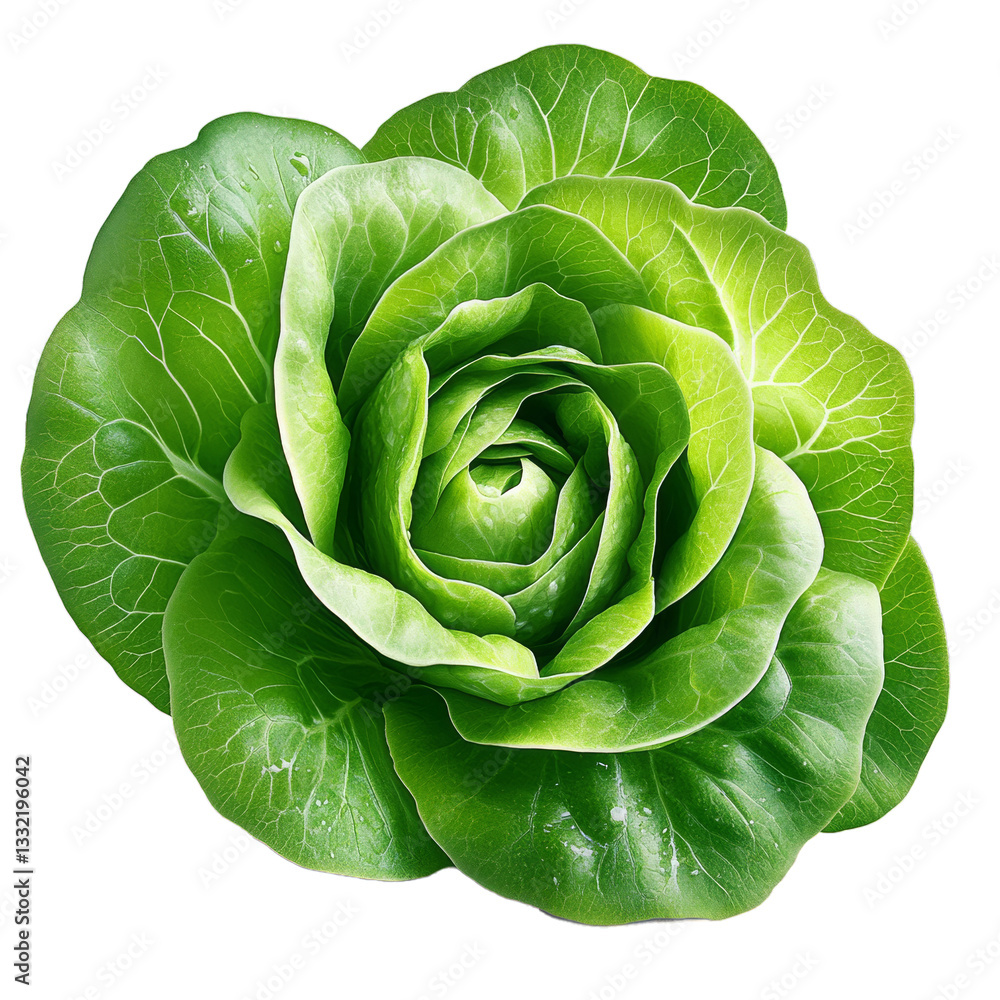Fototapeta premium Fresh medium-sized head of iceberg lettuce ready for use in salads and cooking preparations