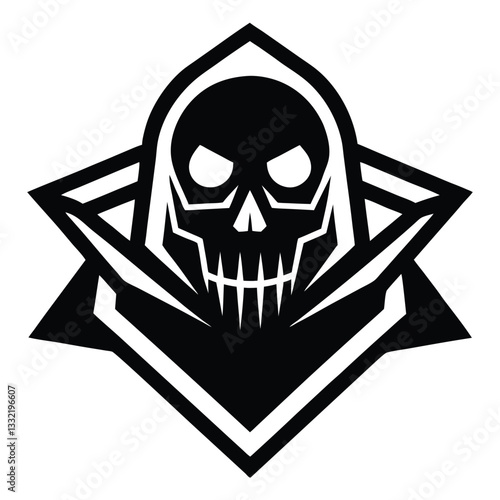 Grim Reaper Skull Logo Black and White Vector Illustration