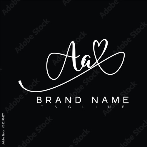 AA Handwritten initial letter with love . AA simple signature vector logo with Hart shape variation, beauty, photography letter logo design. A A