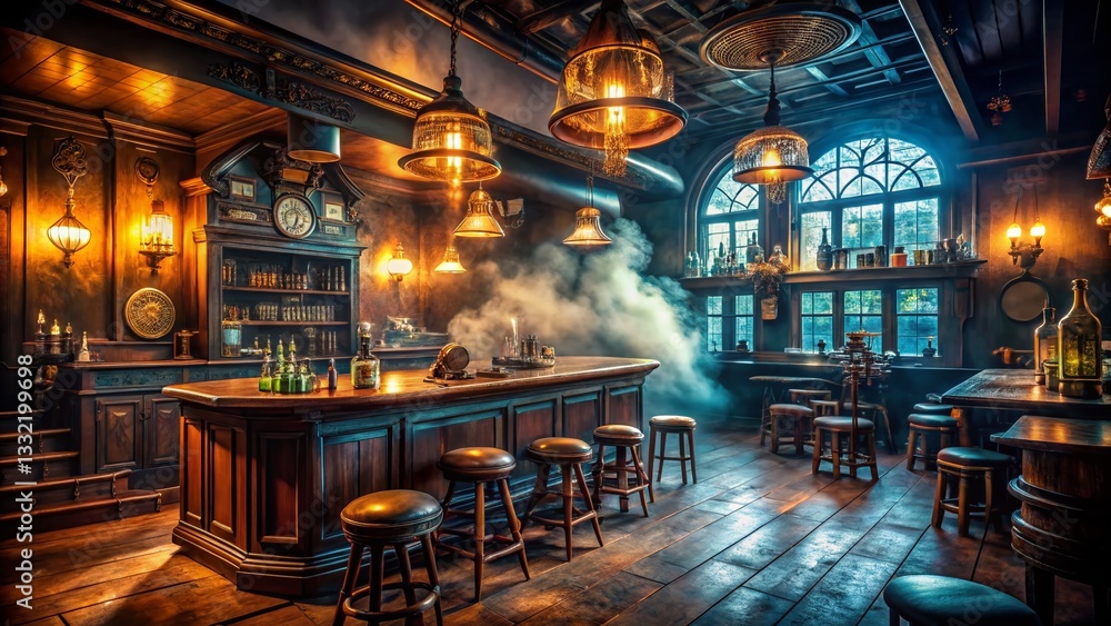 Surreal Old British Pub Scene: Dreamlike Interior with Ethereal Lighting Surreal Old British Pub Scene: Dreamlike Interior with Ethereal Lighting