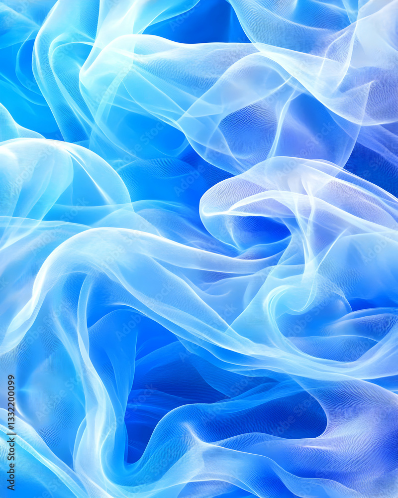 Fototapeta premium Abstract swirling blue and white translucent fabric texture