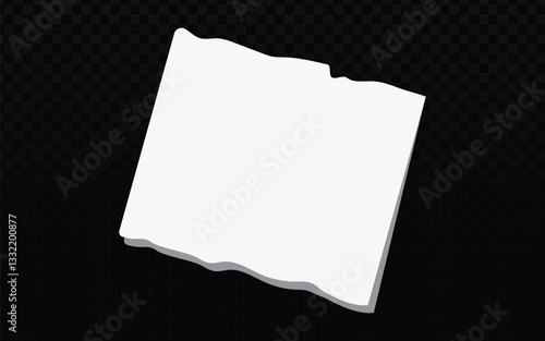 Torn-edge white paper vector art, a versatile digital design element. Clean vector lines create a realistic, irregularly shaped sheet. Ideal for mockups, designs, or digital collages.