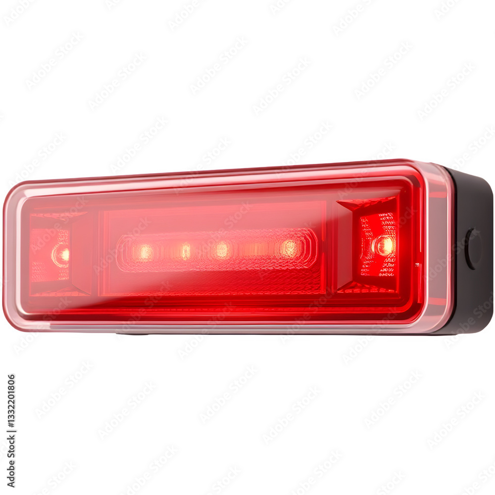 A bright red LED light with multiple lamps, designed for visibility and safety.