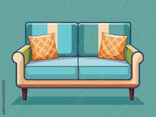 vector of simple two-seater fabric sofa with straight armrests and soft cushions. The design is minimal, perfect for a cozy living room setup.