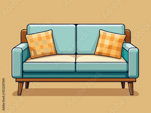 vector of simple two-seater fabric sofa with straight armrests and soft cushions. The design is minimal, perfect for a cozy living room setup.