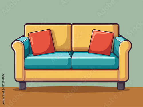 vector of simple two-seater fabric sofa with straight armrests and soft cushions. The design is minimal, perfect for a cozy living room setup.