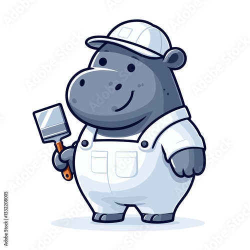 Chef hippo in white uniform holding spatula. Vector illustration perfect for culinary schools, cooking shows, restaurant branding, and food preparation tutorials.