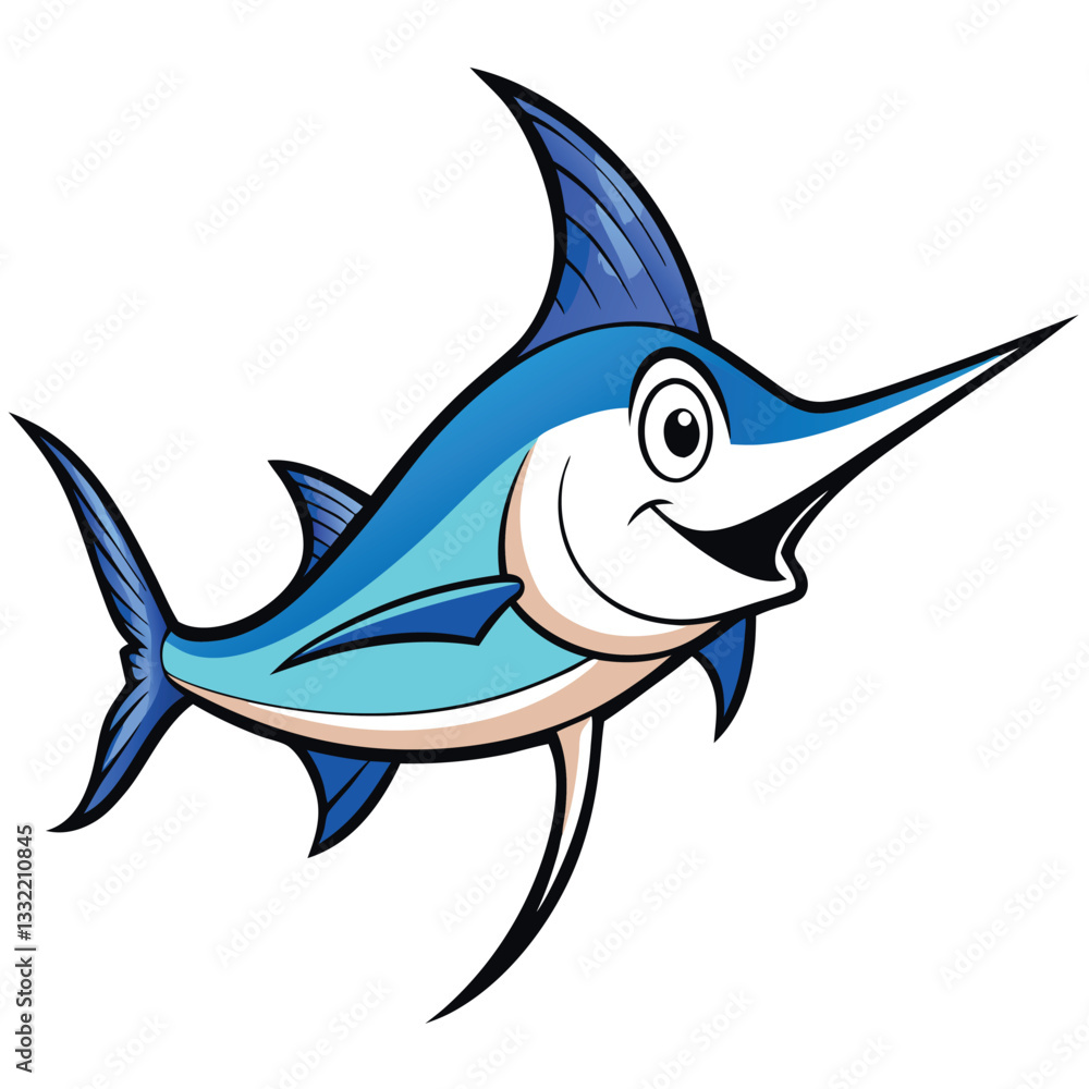 Obraz premium a cartoon illustration of a blue marlin with a happy expression.