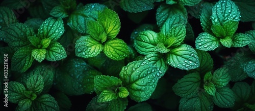 Fresh mint, flat lay, top view, Generative AI