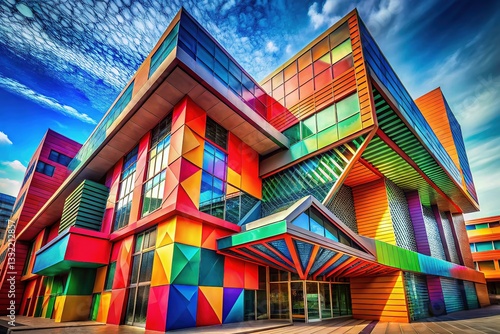 Abstract painting of a contemporary building, bold design.