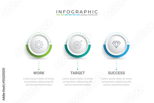 Informative circular process infographic chart for business startup demonstration. Privacy online infochart with thin line icons. Instructional graphics with 3 steps sequence design for web pages