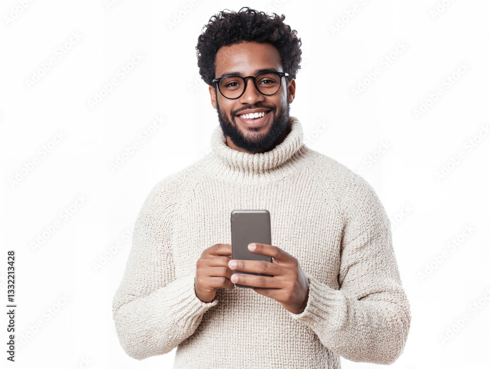 Portrait of Smiling Man Using Smartphone Portrait of Smiling Man Using Smartphone