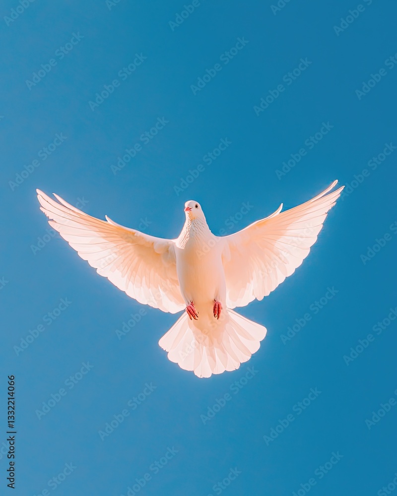 Fototapeta premium White Dove in Flight Against Blue Sky
