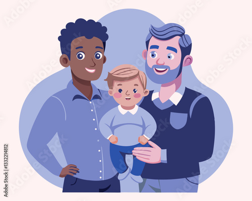 Gay Parents Holding Child – LGBTQ Family Concept Vector Illustration