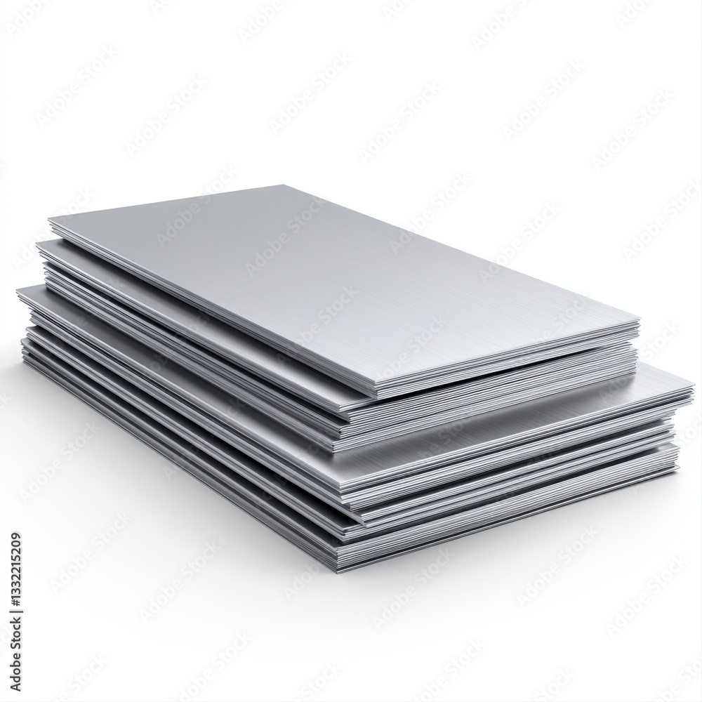 Stack of Silver Metallic Sheets on White Background for Industrial and Creative Projects Stack of Silver Metallic Sheets on White Background for Industrial and Creative Projects