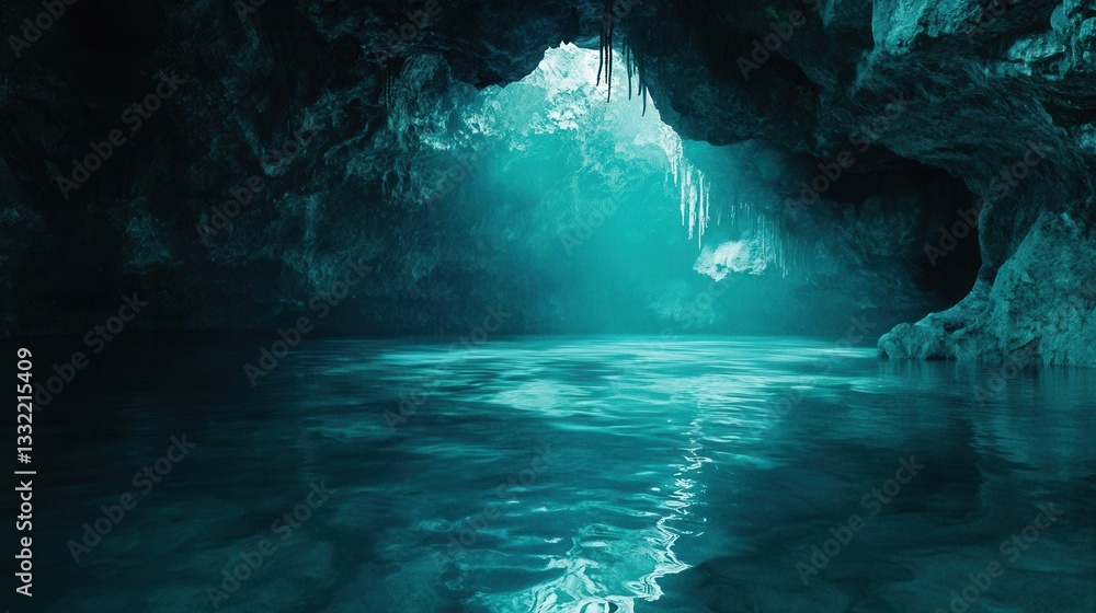 Mysterious Underwater Cave Teal Water Dark Rocks Mysterious Underwater Cave Teal Water Dark Rocks