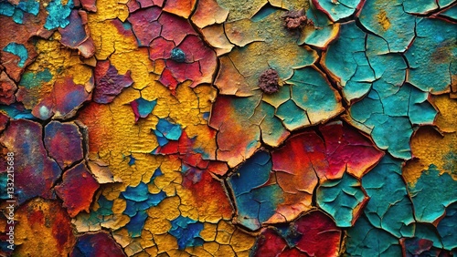 Broken paint, textured, colorful abstract background.
