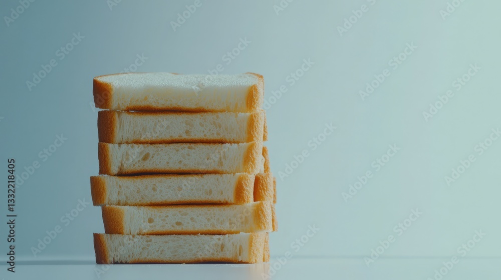 Fototapeta premium A stack of fluffy white bread slices arranged neatly on a clean white background.