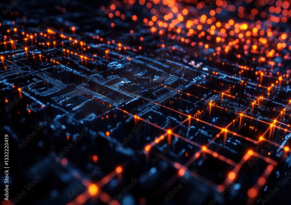 Obraz premium A computer screen with a blue background and orange squares