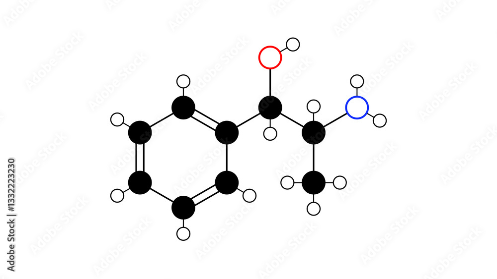 phenylpropanolamine molecule, structural chemical formula, ball-and-stick model, isolated image antihypotensive agents phenylpropanolamine molecule, structural chemical formula, ball-and-stick model, isolated image antihypotensive agents