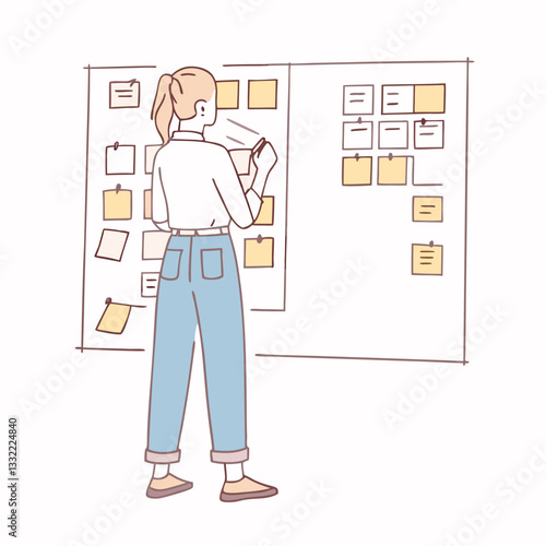 male employee write on colorful sticky notes develop business project in office, concentrated biracial man worker brainstorm engaged in creative thinking make startup plan.