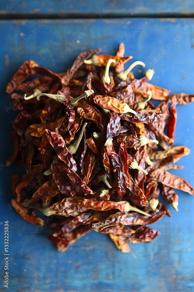 Obraz premium Dried Red Chili Peppers Spicy Food Ingredient Top View