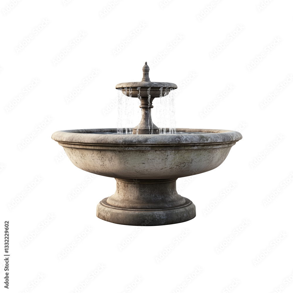 Old Stone Fountain in Park Garden with Water and Sculpture Old Stone Fountain in Park Garden with Water and Sculpture