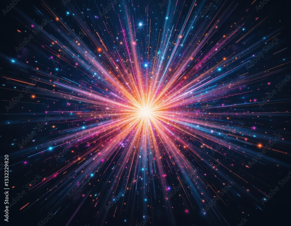 Naklejka premium Cosmic explosion of colors outer space digital art abstract background bird's eye view energy and light
