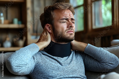 Man with neck pain, home support