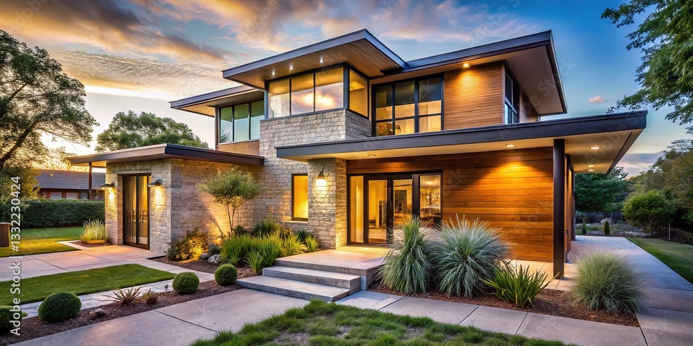 Obraz premium Modern homes with a Texan twist, featuring large windows and open layouts. Blending contemporary design with rustic charm.