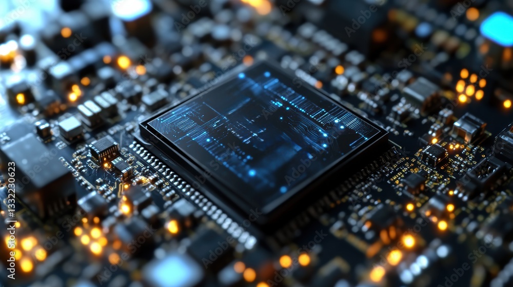 A close up of a computer chip, Concept of technology and innovation A close up of a computer chip, Concept of technology and innovation