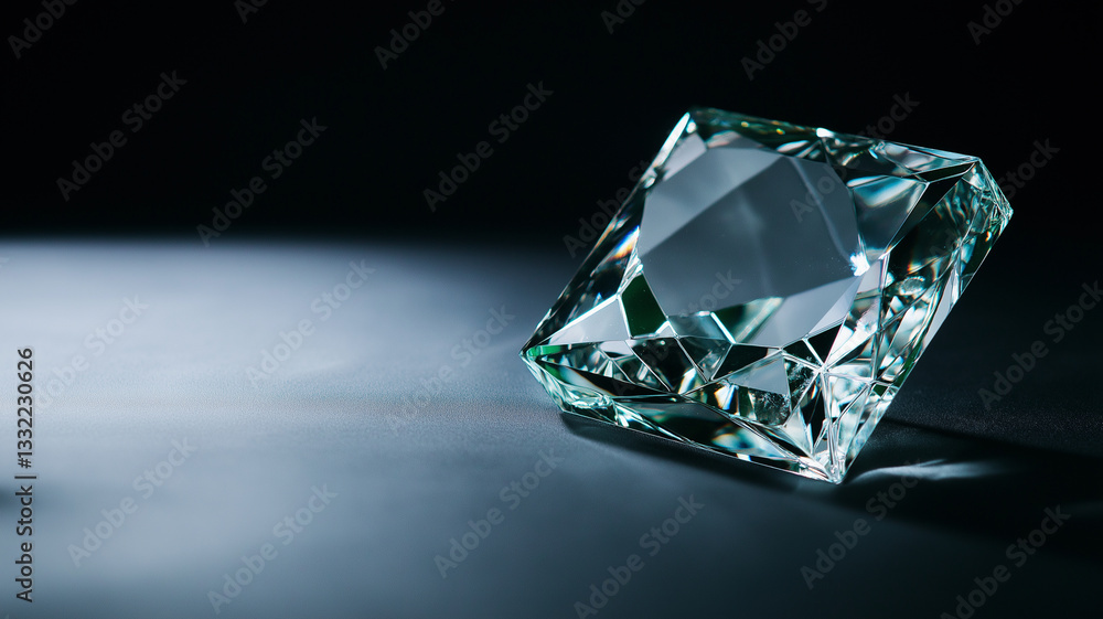 stunning close up of sparkling diamond on dark surface, showcasing its intricate facets and reflections. light enhances its brilliance and clarity, creating captivating visual effect stunning close up of sparkling diamond on dark surface, showcasing its intricate facets and reflections. light enhances its brilliance and clarity, creating captivating visual effect