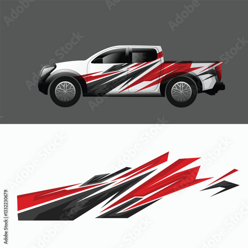 vector design decal livery body wrap pick up truck with sharp lines with red and black combination